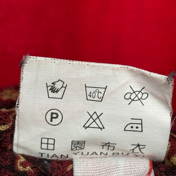 Cotton Hemp Oversized Chinese Red Coat L? Floral Cinch Sleeve - Picture 5 of 9